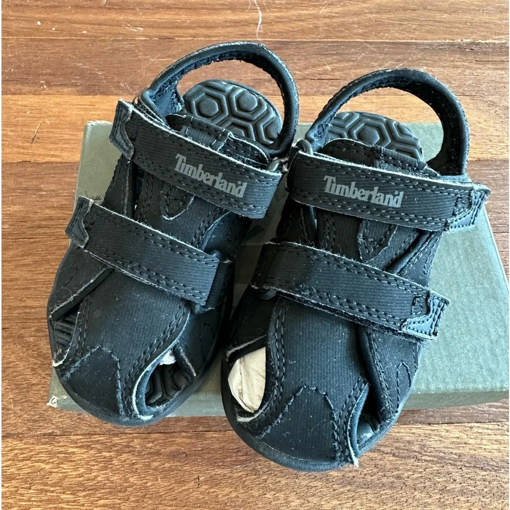 Timberland Kids Black Sport Sandals Toddler Size 6 Hook Loop Outdoor Shoes - Picture 10 of 10